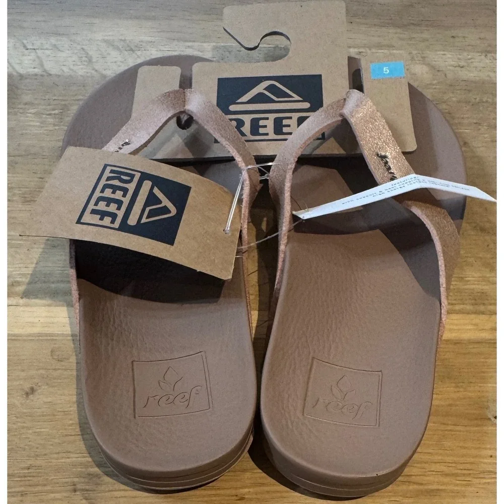 Reef Metallic Bronze Thong Sandals - Rose Gold Straps